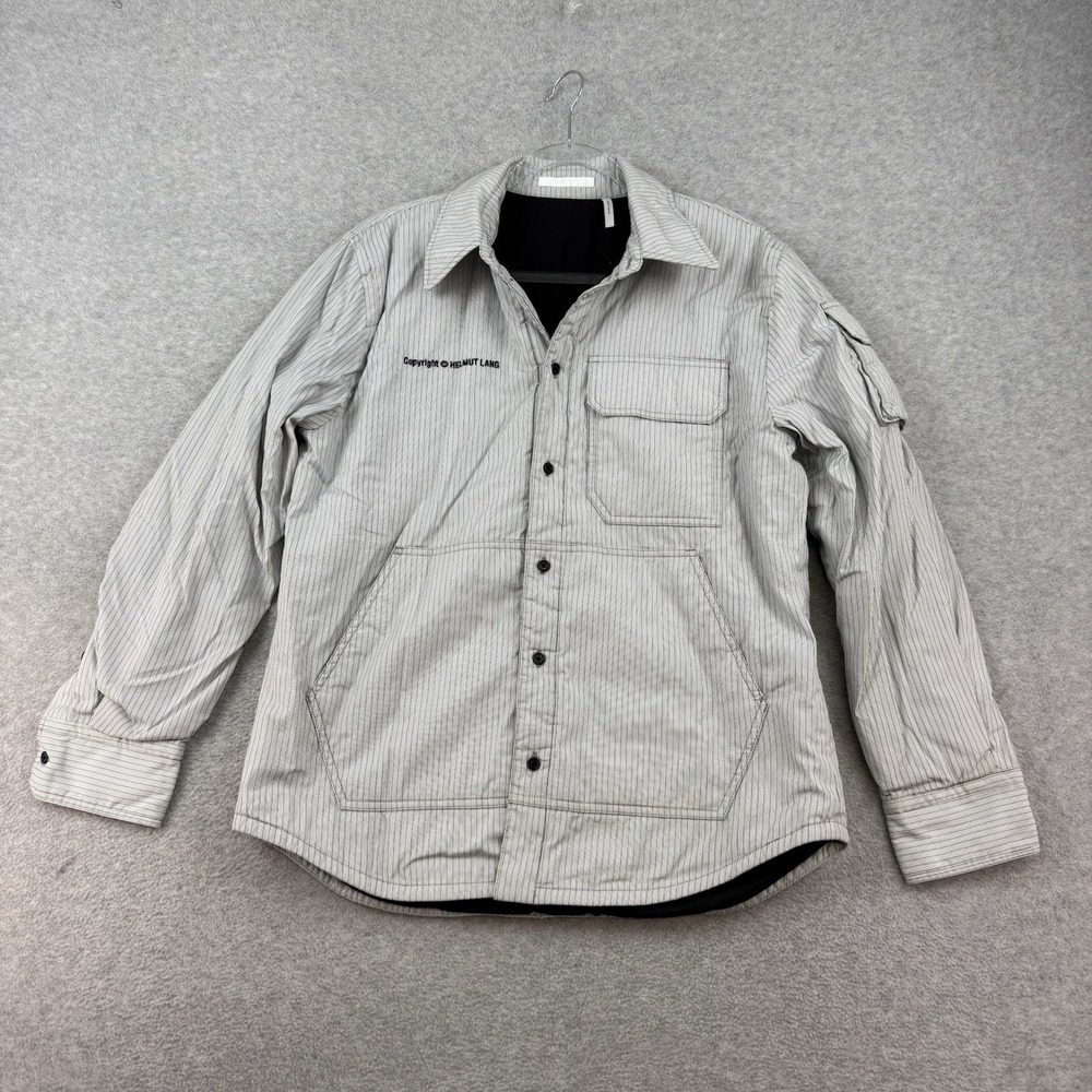 Helmut Lang Men's Gray Striped Shirt Jacket Size Small Lined Button Up White